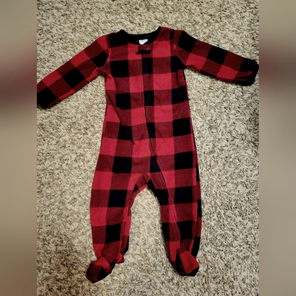 Baby footie pajamas - red Plaid